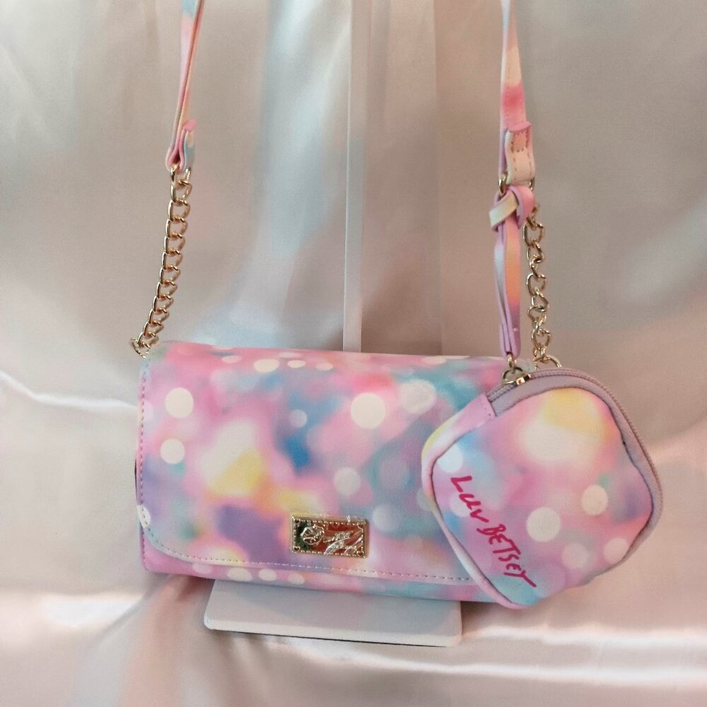 NWT—Betsey Johnson Pastel Multicolor Ombre Crossbody Bag with Coin Pouch